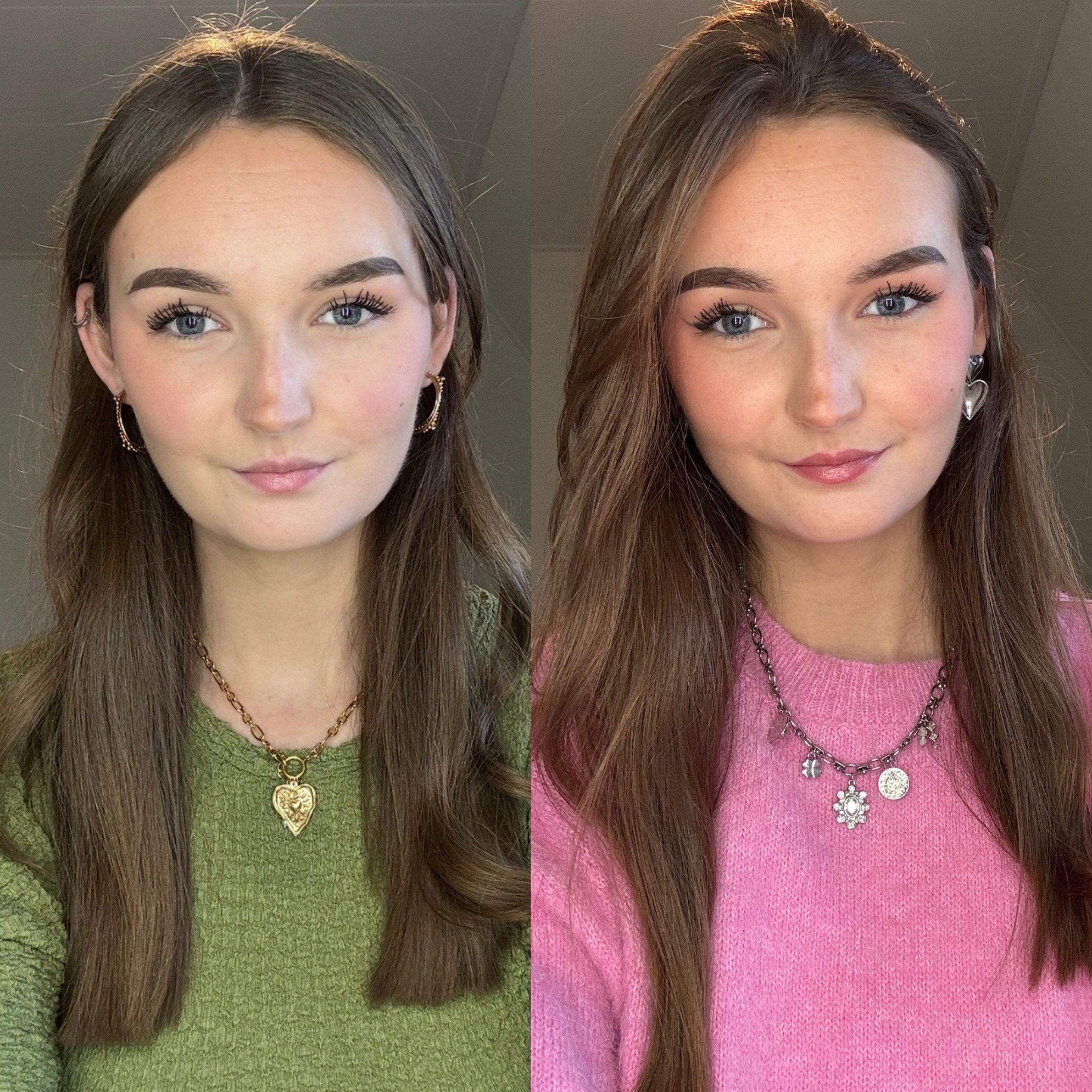 Voor en na: warmere styling en make-up